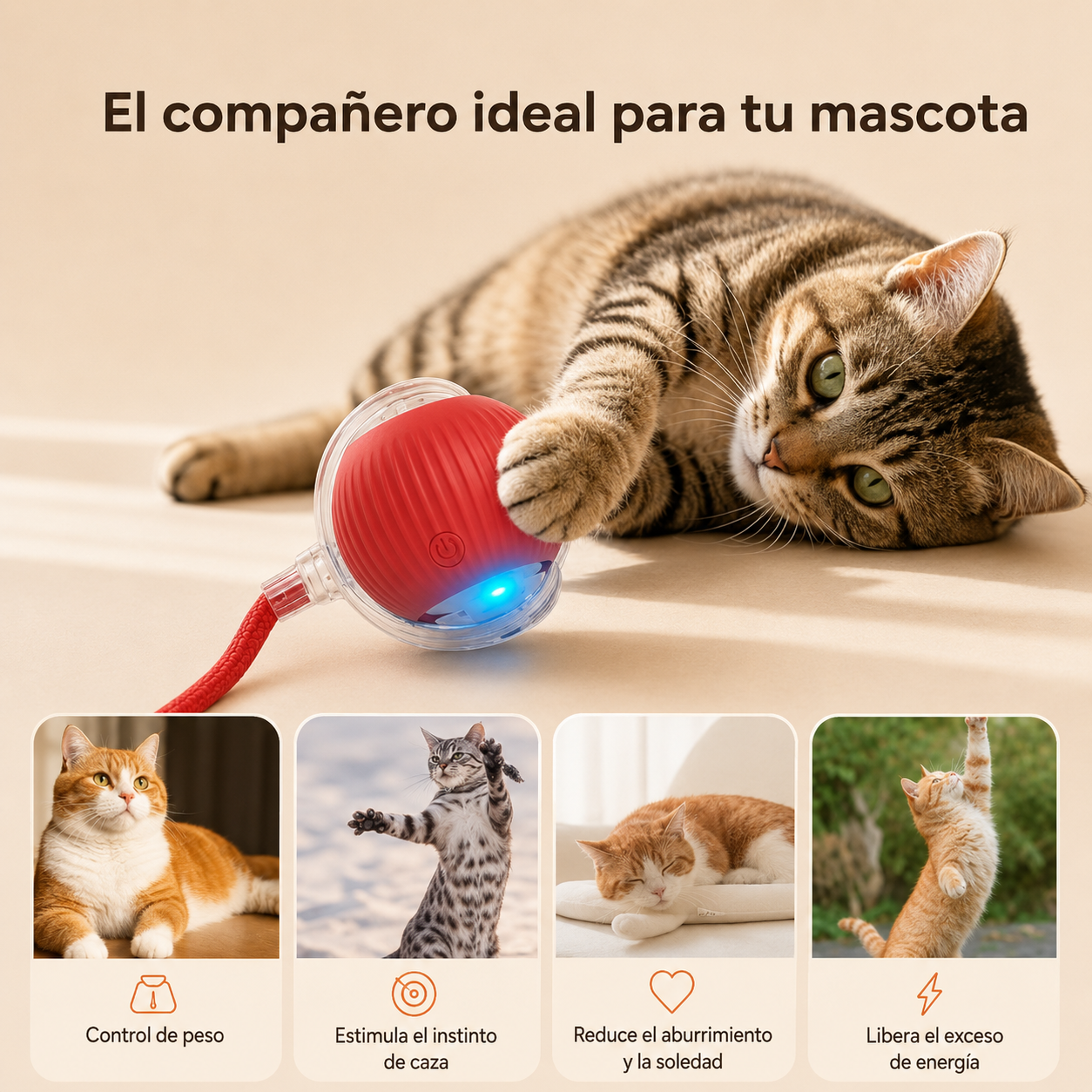 Pelota Interactiva Automática para Gatos — Juego Inteligente