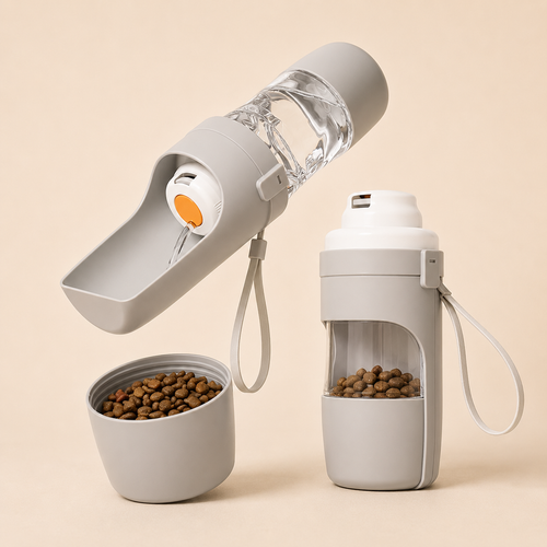 Botella Portátil para Perros y Gatos 2 en 1 — Agua y Comida para Paseos
