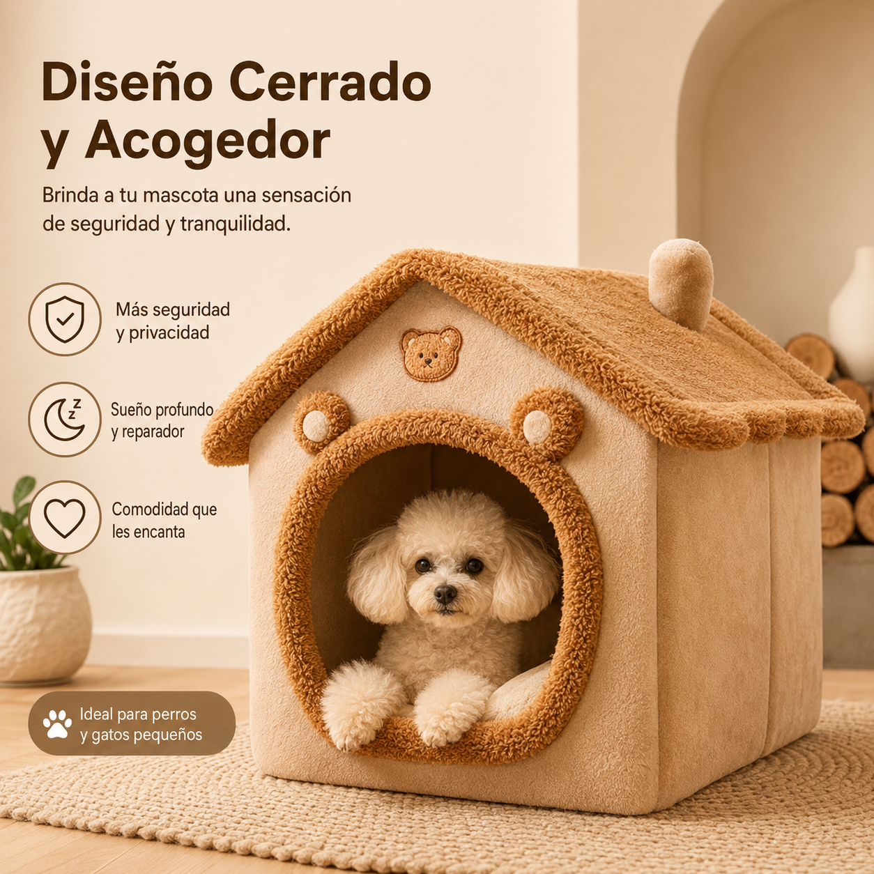 Cama Casita para Perros y Gatos | Suave, Cálida y Lavable
